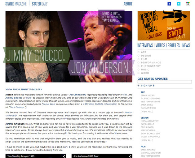 Jon Anderson / Jimmy Gnecco: Stated Magazine