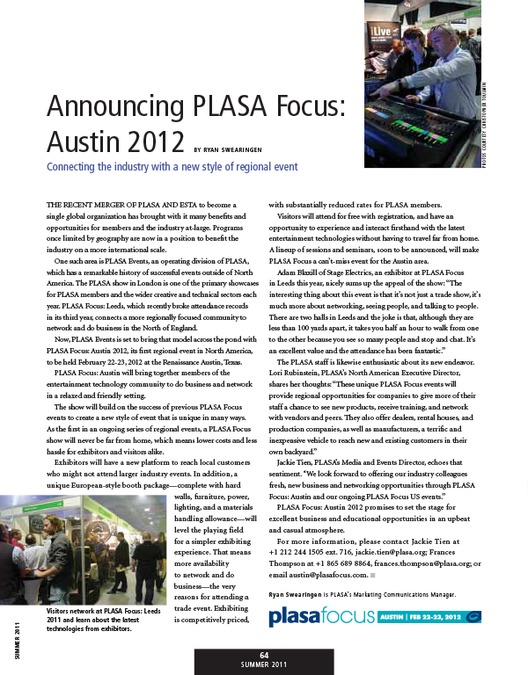 PLASA Protocol: Focus Article Summer 2012